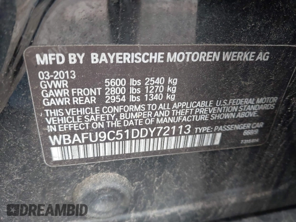 2013 BMW 5 Series 550i xDrive с VIN WBAFU9C51DDY72113, выставлен на аукционе IAAI как лот 42446069 с пробегом Не указан миль и . История ставок и продаж доступна на DreamBid. Изображение 9.