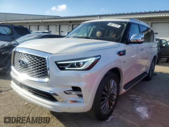 2019 Infiniti QX80 LUXE with VIN JN8AZ2NE3K9235859, listed as a Copart auction lot 88677275 with 65,087 mi miles and Salvage Title. Bid and sale history available at carsss.com. Image 1.