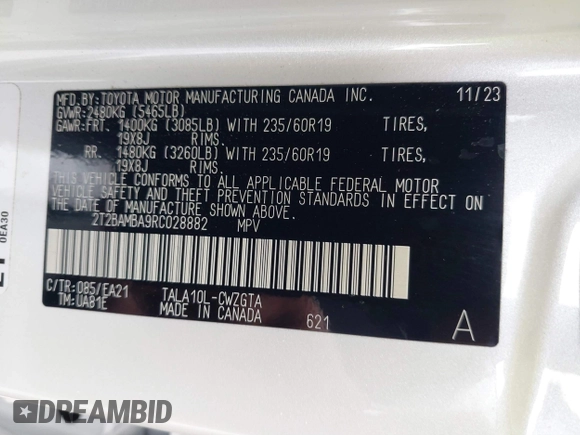 2024 Lexus RX 350 with VIN 2T2BAMBA9RC028882, listed as a IAAI auction lot 41038258 with 2,854 mi miles and . Bid and sale history available at DreamBid. Image 9.