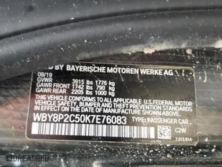 2019 BMW i3 with VIN WBY8P2C50K7E76083, listed as a Copart auction lot 37106933 with 0 mi miles. Bid and sale history available at carsss.com. Image 12.