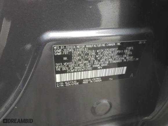 2014 Toyota RAV4 XLE with VIN 2T3WFREV4EW112482, listed as a Copart auction lot 50349525 with 192,170 mi miles and Salvage Title. Bid and sale history available at carsss.com. Image 13.