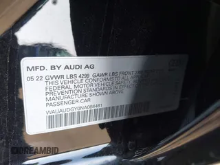 2022 Audi A3 Premium with VIN WAUAUDGY0NA084461, listed as a IAAI auction lot 41454349 with 33,441 mi miles. Bid and sale history available at carsss.com. Image 9.