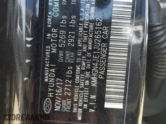 2018 Genesis G80 3.8L z VIN KMHGN4JE1JU265162, wystawiony jako Copart lot #54586385 z przebiegiem 142 247 mil mil oraz Tytuł czysty. Historia ofert i sprzedaży dostępna na DreamBid. Obrazek 12.