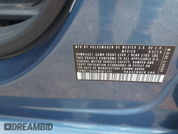 2015 Volkswagen Jetta SE z VIN 3VWD17AJ0FM301191, wystawiony jako IAAI lot #42446461 z przebiegiem 162 000 mil mil oraz . Historia ofert i sprzedaży dostępna na DreamBid. Obrazek 9.