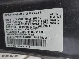2017 Honda Ridgeline RTL-E with VIN 5FPYK3F76HB034774, listed as a IAAI auction lot 41754824 with 67,451 mi miles. Bid and sale history available at carsss.com. Image 9.