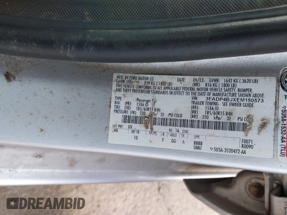 2014 Ford Fiesta SE with VIN 3FADP4BJXEM150573, listed as a IAAI auction lot 41598139 with Not Provided miles. Bid and sale history available at carsss.com. Image 9.