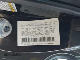 2007 Mitsubishi Eclipse GS with VIN 4A3AL25F27E031717, listed as a IAAI auction lot 41664904 with 183,453 mi miles and . Bid and sale history available at DreamBid. Image 9.