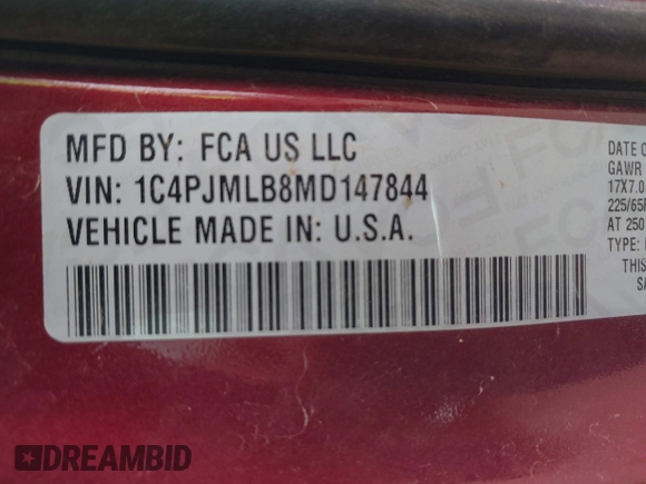 2021 Jeep Cherokee Latitude Plus with VIN 1C4PJMLB8MD147844, listed as a IAAI auction lot 42073064 with 93,197 mi miles and . Bid and sale history available at DreamBid. Image 9.