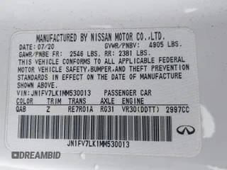 2021 Infiniti Q60 Red Sport 400 with VIN JN1FV7LK1MM530013, listed as a IAAI auction lot 41461752 with 52,844 mi miles and . Bid and sale history available at DreamBid. Image 9.