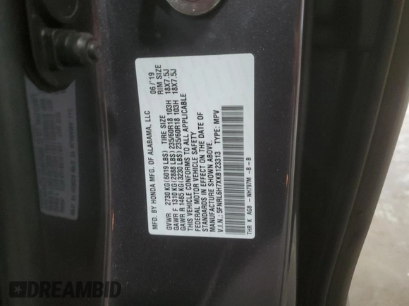2019 Honda Odyssey EX-L z VIN 5FNRL6H7XKB123313, wystawiony jako Copart lot #56105555 z przebiegiem 50 313 mil mil oraz Szkoda całkowita • Salvage title. Historia ofert i sprzedaży dostępna na DreamBid. Obrazek 13.