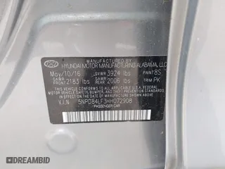 2017 Hyundai Elantra Limited with VIN 5NPD84LF3HH072908, listed as a IAAI auction lot 42106855 with 104,942 mi miles. Bid and sale history available at carsss.com. Image 9.