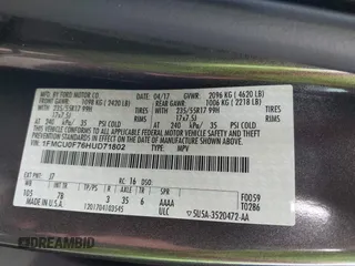 2017 Ford Escape S with VIN 1FMCU0F76HUD71802, listed as a IAAI auction lot 42248175 with Not provided miles and . Bid and sale history available at DreamBid. Image 9.