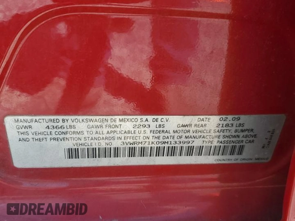 2009 Volkswagen Jetta SE z VIN 3VWRM71K09M133997, wystawiony jako Copart lot #59599095 z przebiegiem 196 722 mil mil oraz Szkoda całkowita • Salvage title. Historia ofert i sprzedaży dostępna na DreamBid. Obrazek 12.