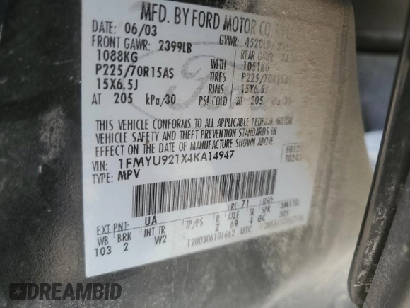 2004 Ford Escape XLS with VIN 1FMYU921X4KA14947, listed as a Copart auction lot 71589544 with 173,890 mi miles and Salvage Title. Bid and sale history available at DreamBid. Image 14.