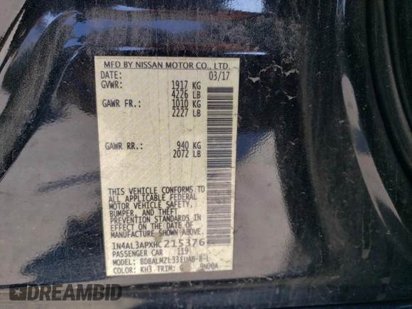 2017 Nissan Altima SV z VIN 1N4AL3APXHC215376, wystawiony jako Copart lot #49067105 z przebiegiem 190 820 mil mil oraz Szkoda całkowita • Salvage title. Historia ofert i sprzedaży dostępna na DreamBid. Obrazek 15.