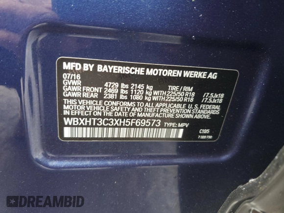 2017 BMW X1 xDrive28i with VIN WBXHT3C3XH5F69573, listed as a Copart auction lot 52719715 with 93,981 mi miles and Salvage Title. Bid and sale history available at DreamBid. Image 13.