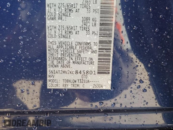 2019 Nissan Rogue SV with VIN 5N1AT2MV2KC845801, listed as a Copart auction lot 51903635 with 98,804 mi miles and Non Repairable. Bid and sale history available at carsss.com. Image 14.