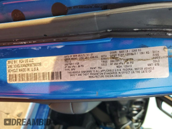 2021 Jeep Wrangler Sport S with VIN 1C4GJXAN0MW790739, listed as a Copart auction lot 75872624 with Not Provided miles and Salvage Title. Bid and sale history available at DreamBid. Image 12.