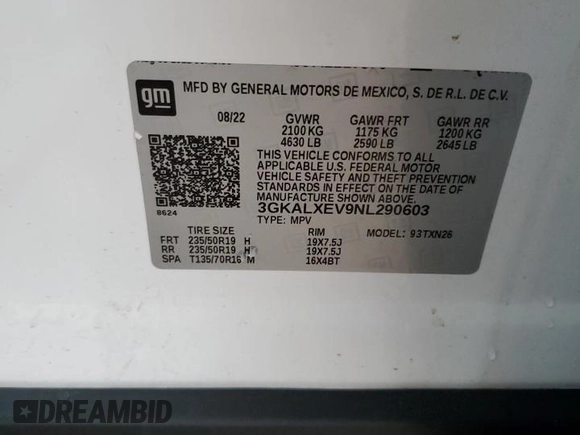 2022 GMC Terrain Denali with VIN 3GKALXEV9NL290603, listed as a Copart auction lot 56872735 with 40,317 mi miles and Salvage title. Bid and sale history available at DreamBid. Image 13.