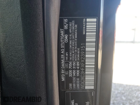 2015 Mercedes-Benz G-Class G 550 with VIN WDCYC3HFXFX239151, listed as a Copart auction lot 41158934 with 51,231 mi miles. Bid and sale history available at carsss.com. Image 14.