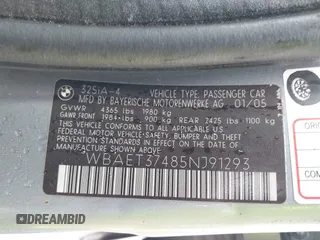 2005 BMW 3 Series 325i with VIN WBAET37485NJ91293, listed as a IAAI auction lot 41714734 with 170,996 mi miles. Bid and sale history available at carsss.com. Image 9.