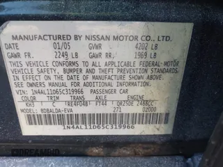 2005 Nissan Altima S z VIN 1N4AL11D65C319966, wystawiony jako IAAI lot #41399601 z przebiegiem 242 984 mil mil oraz . Historia ofert i sprzedaży dostępna na DreamBid. Obrazek 9.