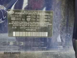 2013 Hyundai Elantra GLS with VIN 5NPDH4AE4DH440047, listed as a Copart auction lot 57456945 with 190,665 mi miles and Salvage title. Bid and sale history available at DreamBid. Image 12.