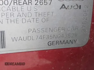 2005 Audi A6 z VIN WAUDL74F35N043528, wystawiony jako IAAI lot #41762691 z przebiegiem 126 570 mil mil oraz . Historia ofert i sprzedaży dostępna na DreamBid. Obrazek 9.