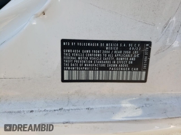 2023 Volkswagen Jetta S with VIN 3VW4M7BU4PM011134, listed as a Copart auction lot 76444894 with 25,888 mi miles and Salvage title. Bid and sale history available at DreamBid. Image 12.