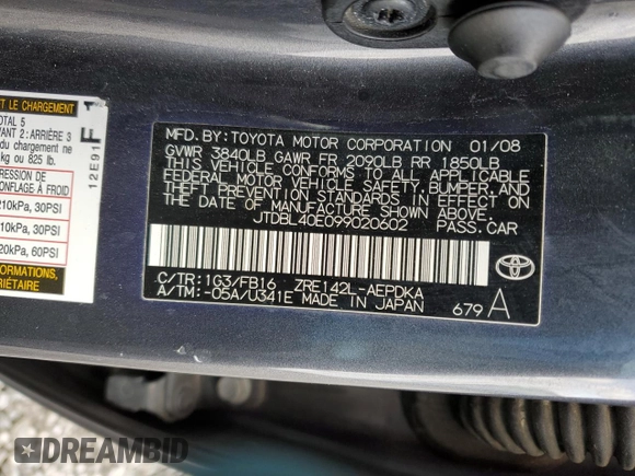 2009 Toyota Corolla with VIN JTDBL40E099020602, listed as a Copart auction lot 48598715 with 132,906 mi miles and Salvage Title. Bid and sale history available at carsss.com. Image 15.