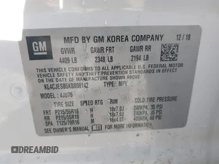 2019 Buick Encore Preferred with VIN KL4CJESB5KB808142, listed as a IAAI auction lot 41995776 with 51,940 mi miles. Bid and sale history available at carsss.com. Image 9.