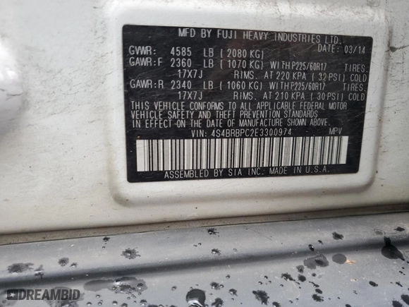 2014 Subaru Outback 2.5i Limited with VIN 4S4BRBPC2E3300974, listed as a Copart auction lot 48107125 with 134,437 mi miles and Salvage Title. Bid and sale history available at carsss.com. Image 13.