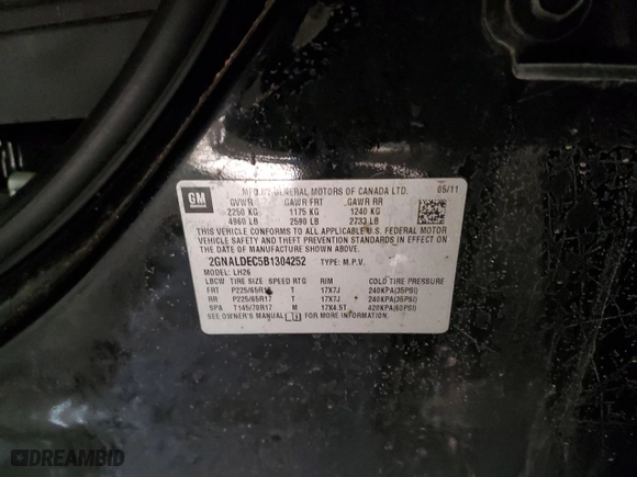 2011 Chevrolet Equinox LT w/1LT with VIN 2GNALDEC5B1304252, listed as a Copart auction lot 88527665 with 164,094 mi miles and Salvage Title. Bid and sale history available at carsss.com. Image 15.