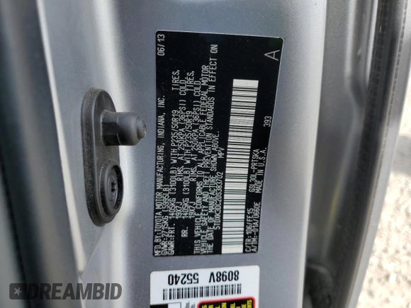 2013 Toyota Sienna SE с VIN 5TDXK3DC2DS383702, выставлен на аукционе Copart как лот 57618165 с пробегом 209 773 миль миль и Списание • Salvage title. История ставок и продаж доступна на DreamBid. Изображение 13.