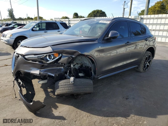 2023 Alfa Romeo Stelvio Ti with VIN ZASPAKBN1P7D54408, listed as a Copart auction lot 83367044 with 12,330 mi miles and Salvage Title. Bid and sale history available at carsss.com. Image 1.