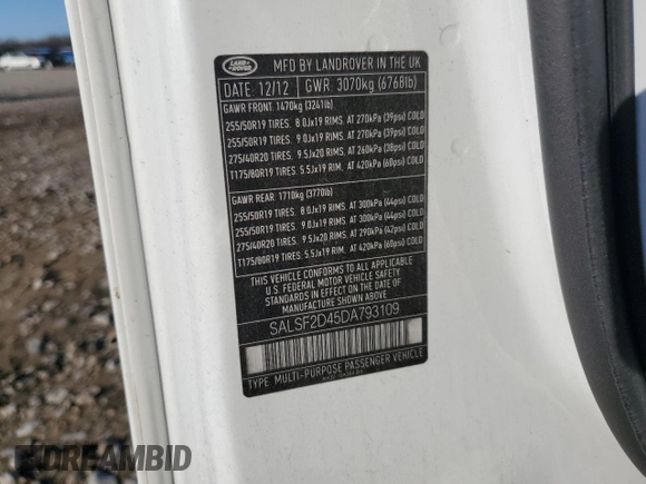 2013 Land Rover Range Rover Sport HSE with VIN SALSF2D45DA793109, listed as a Copart auction lot 46344105 with 136,136 mi miles and Salvage Title. Bid and sale history available at DreamBid. Image 15.