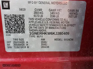 2019 Chevrolet Traverse LT Leather with VIN 1GNERHKW6KJ280409, listed as a Copart auction lot 43862735 with 120,798 mi miles and Salvage Title. Bid and sale history available at carsss.com. Image 13.