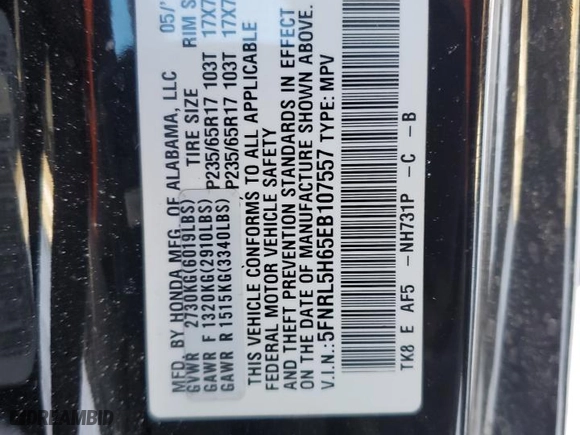 2014 Honda Odyssey EX-L with VIN 5FNRL5H65EB107557, listed as a Copart auction lot 45578575 with 130,432 mi miles and Salvage Title. Bid and sale history available at carsss.com. Image 14.