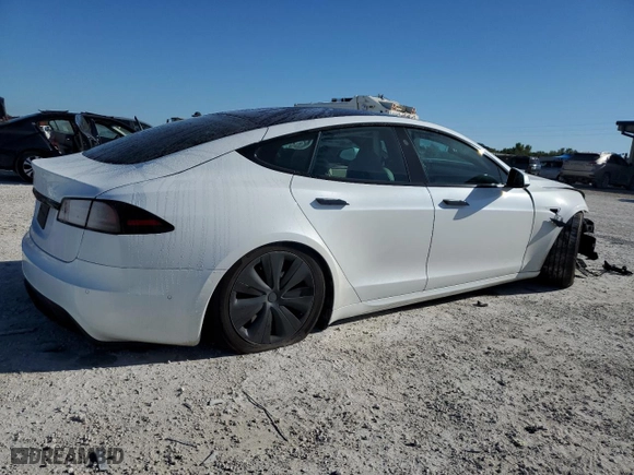 2023 Tesla Model S with VIN 5YJSA1E5XPF498316, listed as a Copart auction lot 48745755 with 0 mi miles and Salvage Title. Bid and sale history available at carsss.com. Image 3.