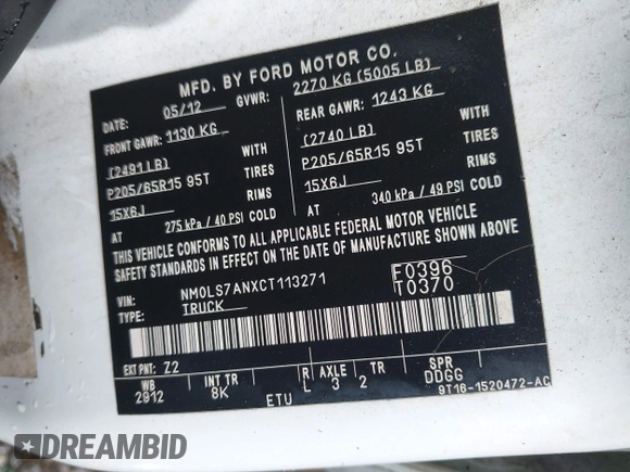 2012 Ford Transit Connect XL с VIN NM0LS7ANXCT113271, выставлен на аукционе IAAI как лот 42107967 с пробегом 157 450 миль миль и . История ставок и продаж доступна на DreamBid. Изображение 9.