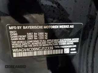 2022 BMW 8 Series 840i with VIN WBAGV4C08NCJ12339, listed as a Copart auction lot 86587434 with 35,106 mi miles and Salvage title. Bid and sale history available at DreamBid. Image 12.
