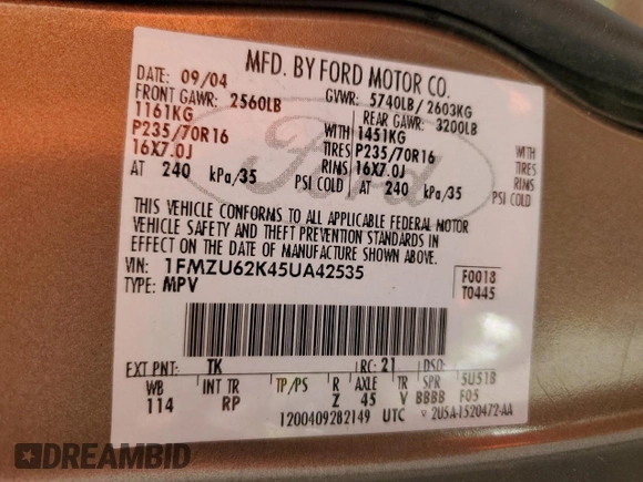 2005 Ford Explorer XLS z VIN 1FMZU62K45UA42535, wystawiony jako Copart lot #48679735 z przebiegiem 175 952 mil mil oraz Szkoda całkowita • Salvage title. Historia ofert i sprzedaży dostępna na DreamBid. Obrazek 13.