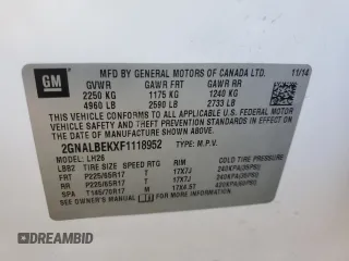 2015 Chevrolet Equinox LT with VIN 2GNALBEKXF1118952, listed as a Copart auction lot 82296554 with 124,274 mi miles and Salvage Title. Bid and sale history available at carsss.com. Image 13.