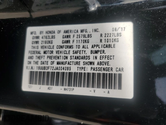 2018 Acura TLX Advance with VIN 19UUB3F72JA004095, listed as a Copart auction lot 45872825 with 101,214 mi miles and Salvage title. Bid and sale history available at DreamBid. Image 15.