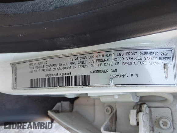 2001 Audi A4 с VIN WAUDH68D61A084340, выставлен на аукционе IAAI как лот 42866191 с пробегом 141 970 миль миль и . История ставок и продаж доступна на DreamBid. Изображение 9.