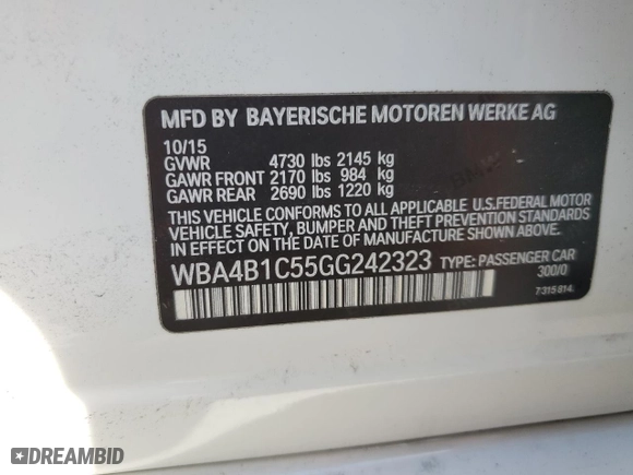 2016 BMW 4 Series 435i with VIN WBA4B1C55GG242323, listed as a Copart auction lot 43383195 with 159,409 mi miles and Salvage Title. Bid and sale history available at carsss.com. Image 14.