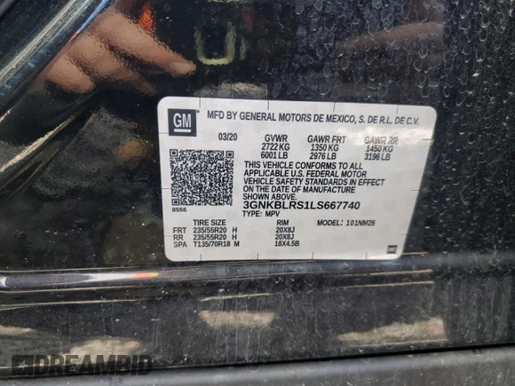 2020 Chevrolet Blazer Premier with VIN 3GNKBLRS1LS667740, listed as a Copart auction lot 63771195 with 57,679 mi miles and Salvage title. Bid and sale history available at DreamBid. Image 13.