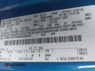 2021 Ford Escape S with VIN 1FMCU0F64MUA00641, listed as a IAAI auction lot 42819461 with 106,907 mi miles and . Bid and sale history available at DreamBid. Image 9.