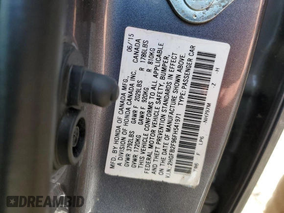 2015 Honda Civic Sedan EX-L with VIN 2HGFB2F96FH541971, listed as a Copart auction lot 46160825 with 111,711 mi miles and Salvage Title. Bid and sale history available at carsss.com. Image 12.