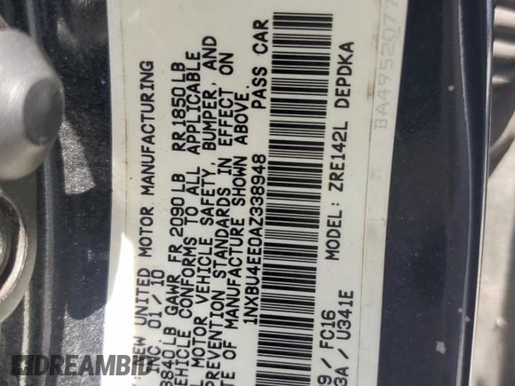 2010 Toyota Corolla с VIN 1NXBU4EE0AZ338948, выставлен на аукционе Copart как лот 60233315 с пробегом 203 814 миль миль и Списание • Salvage title. История ставок и продаж доступна на DreamBid. Изображение 12.